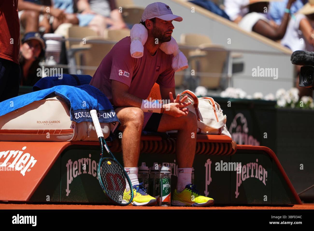 France's Quentin Halys sits as he plays Denmark's Holger Rune during ...