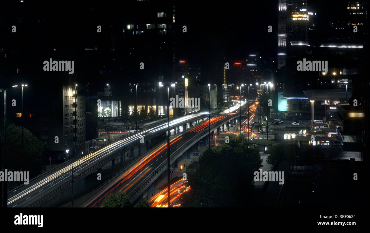 big city night fast traffic timelapse warsaw center public ...