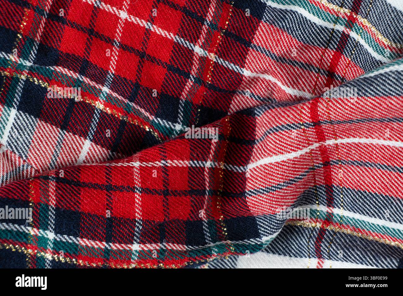 Macro Texture Cotton Fabric With A Slight Addition Of Polyester, Plaid Pattern Stock Photo