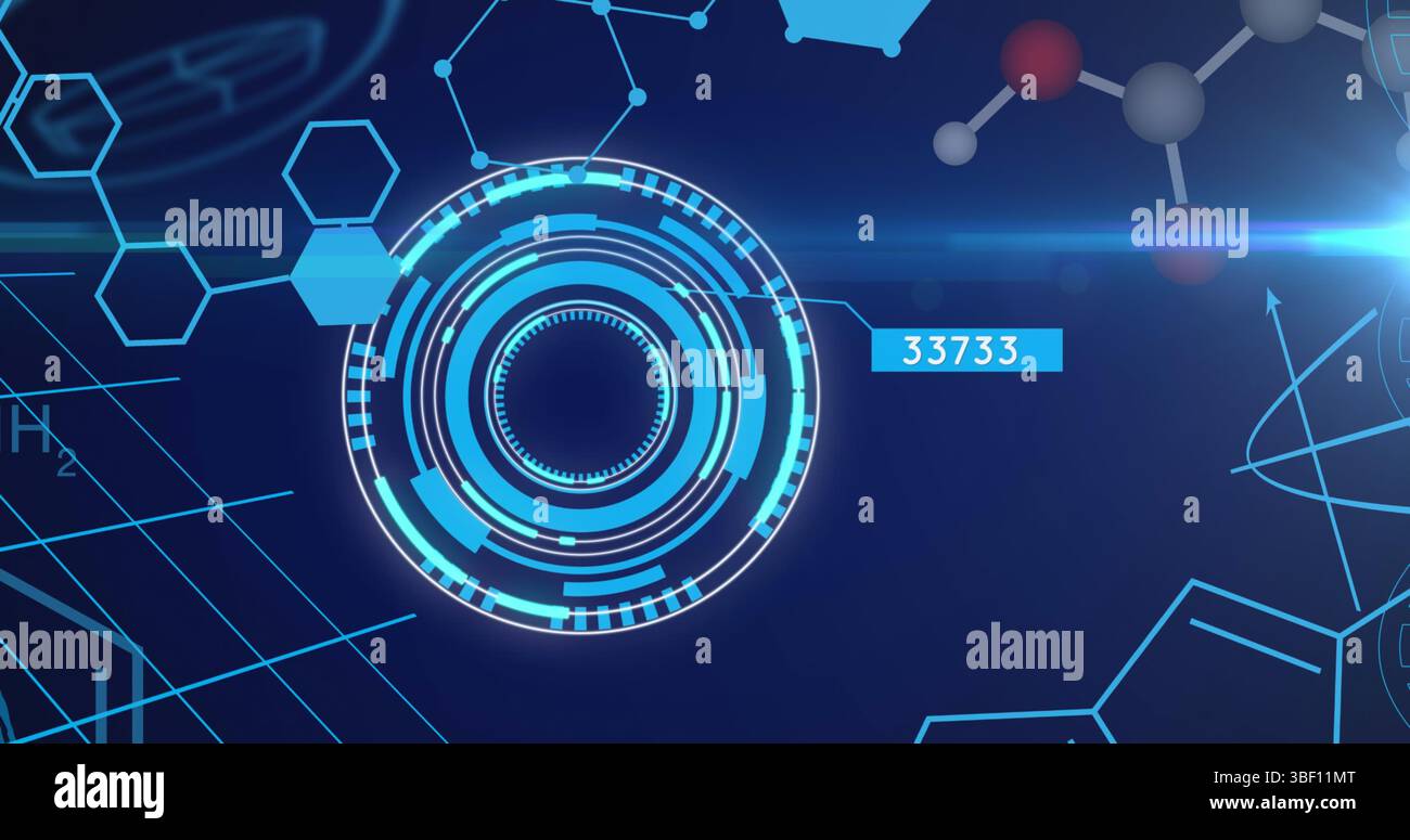 Image of science data processing over dark background Stock Photo
