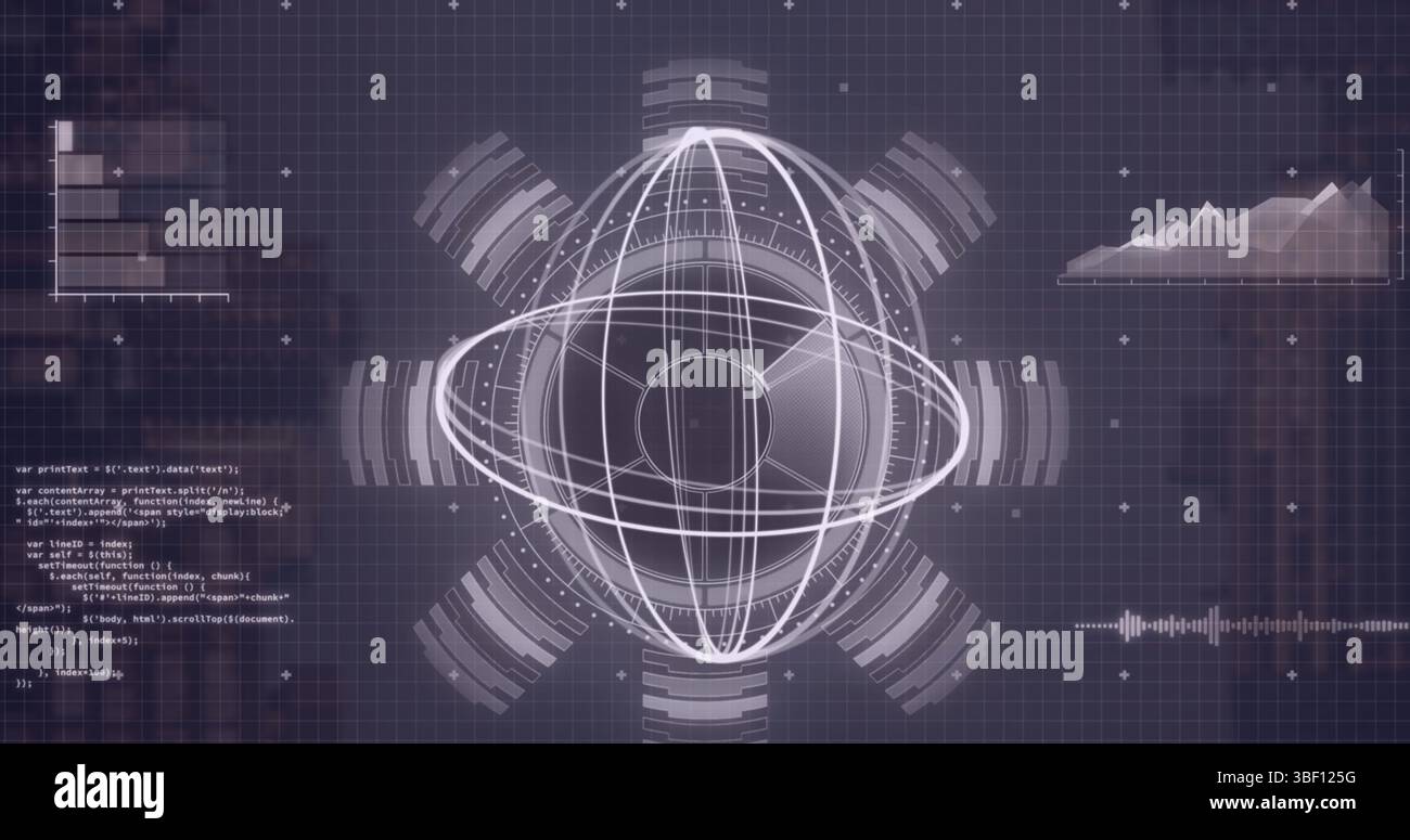 Image of rotating circles and data processing on navy background Stock Photo