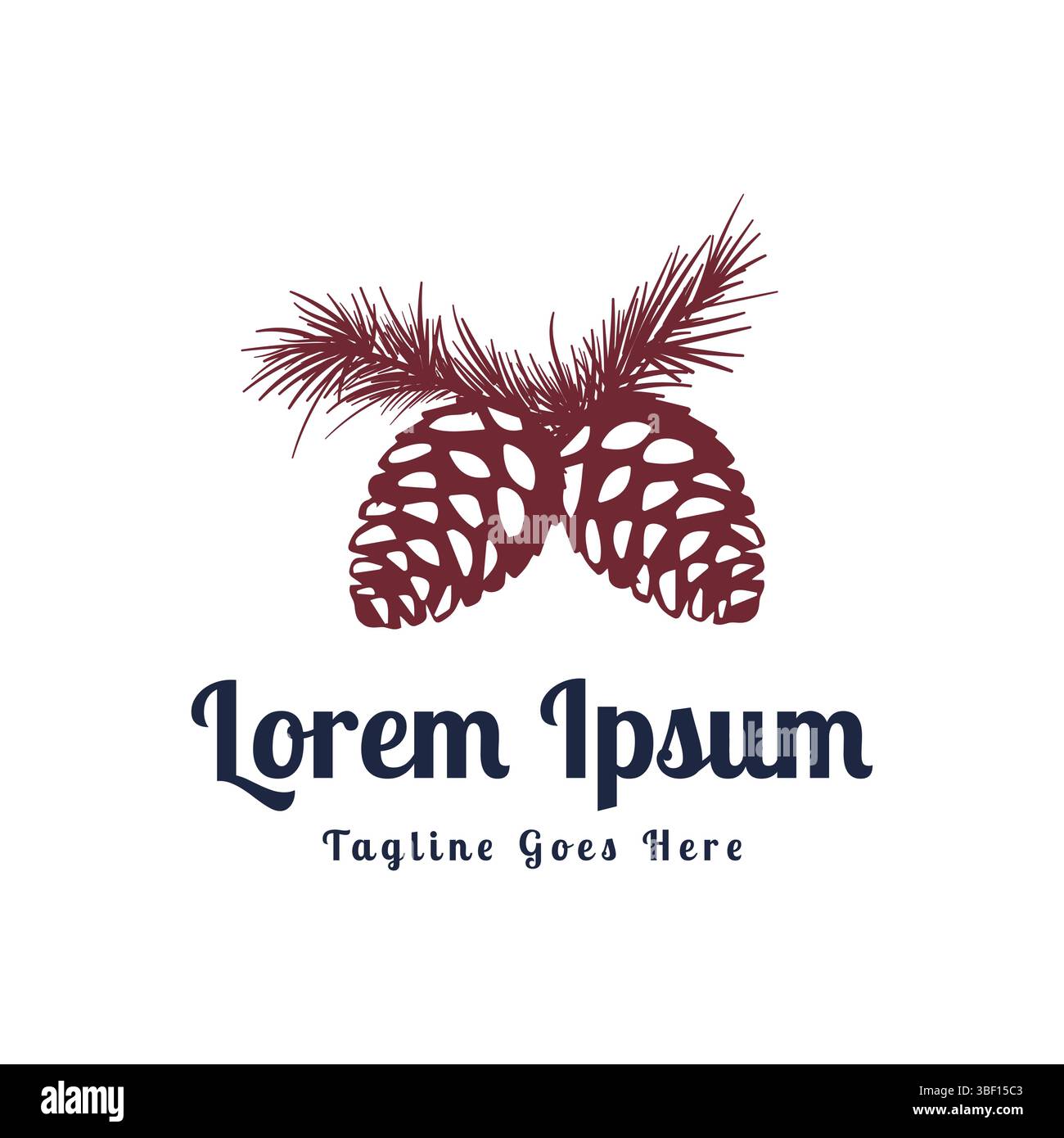 Retro Vintage Pine Cone with Leaf Branch Illustration Design Vector Stock Vector