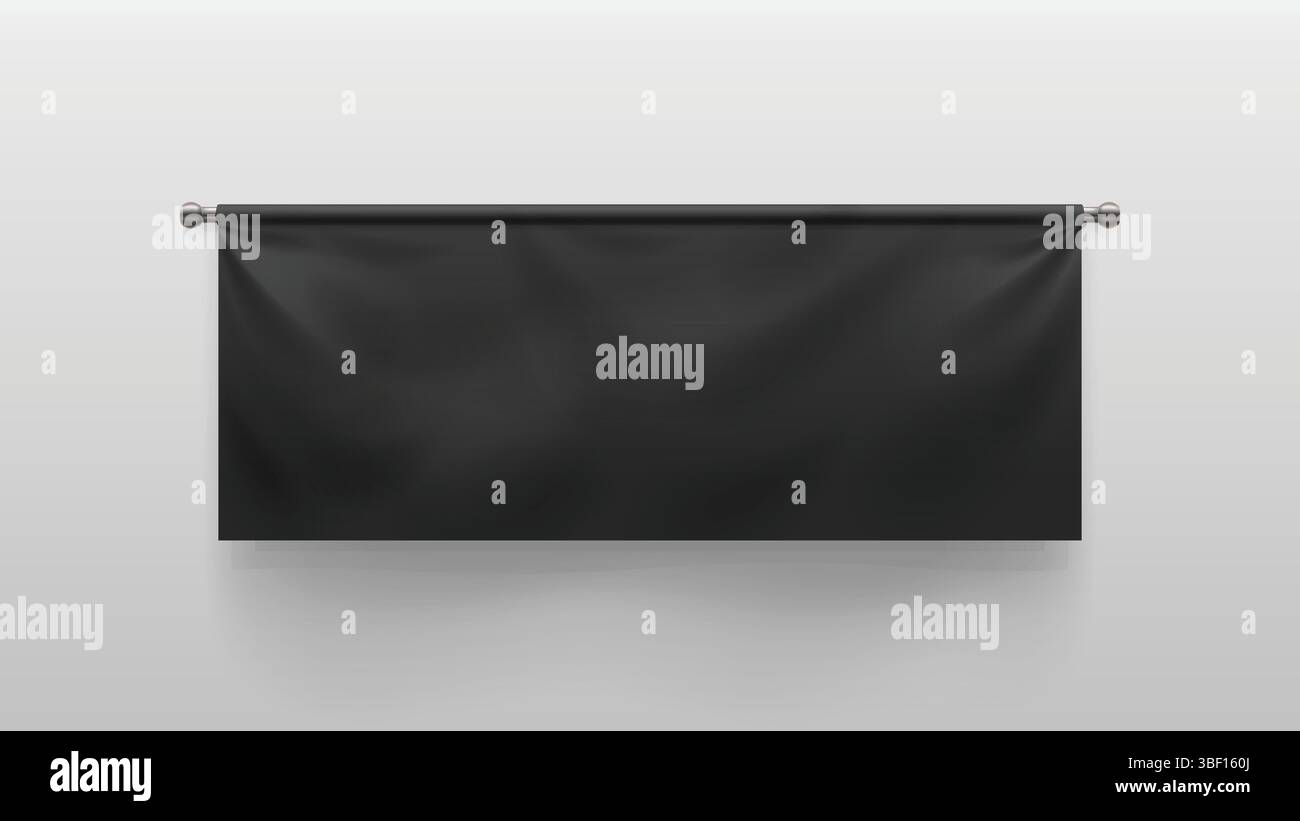 realistic black fabric banner on white back Stock Vector