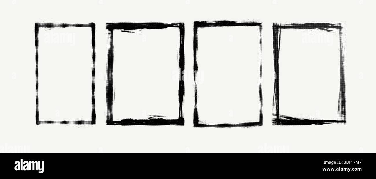 Vector Illustration Featuring Four Grunge Rectangular Frames in Black on a Neutral Background, Highlighting Artistic Textured Design and Abstract Stock Vector