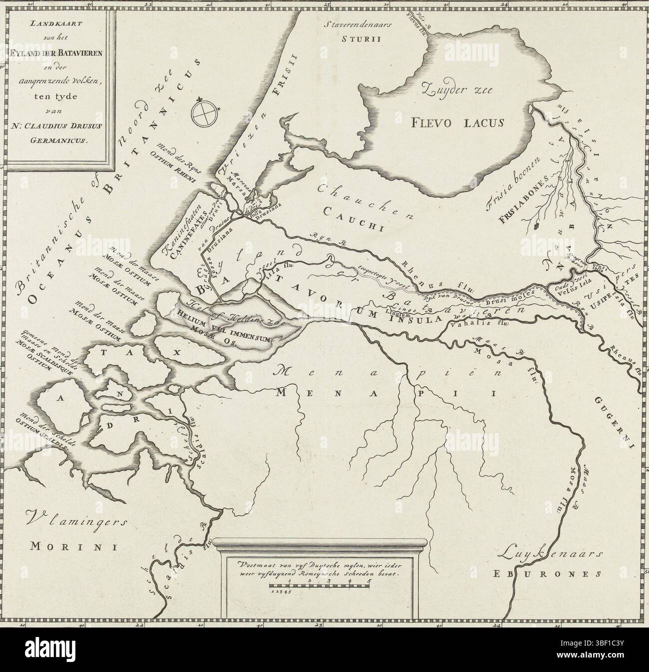 The Netherlands, Map of the Eyland der Batavieren and the neighbouring ...