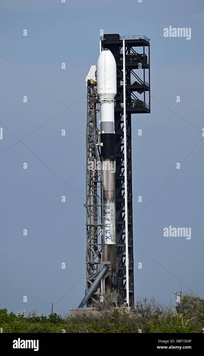 The SpaceX Falcon 9 rocket is prepared to launch the Global Positioning ...