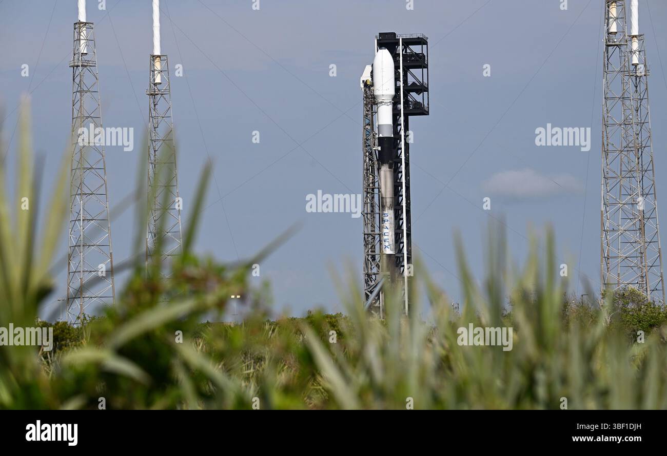 The SpaceX Falcon 9 rocket is prepared to launch the Global Positioning ...