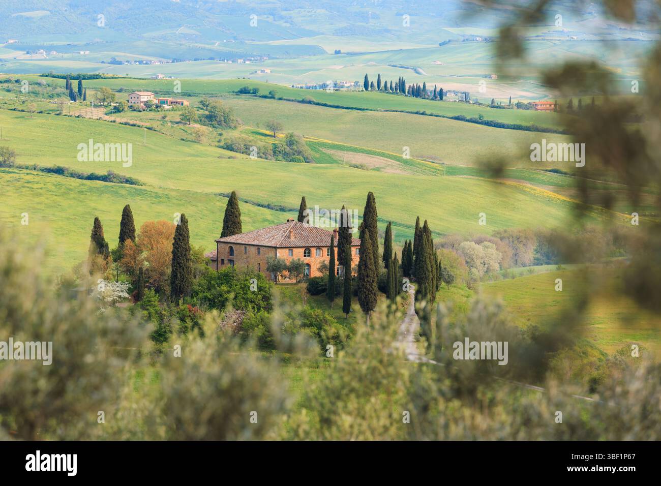 Lush green landscapes extend across Tuscany, Italy, featuring an ...
