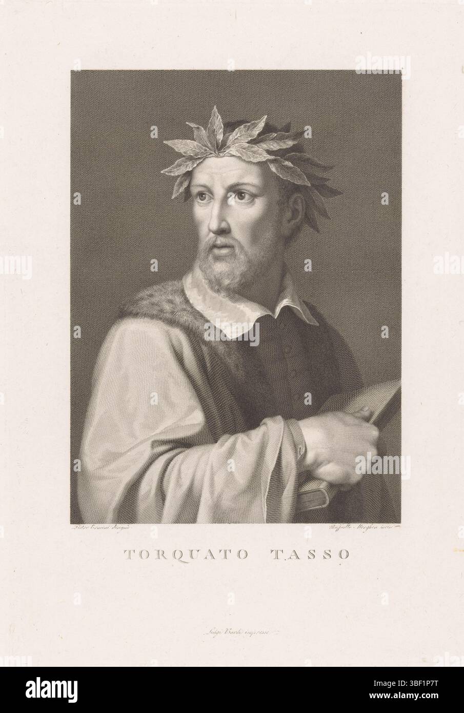 Italy, Bardi, Luigi, Italy, Ermini, Pietro, Morghen, Raphael, Portrait of poet Torquato Tasso, Verso-stamped, print, height 330 mm, width 231 mm, Italian, 1758-06-19 - 1833-04-08, printmaker, 1768 - 1833, paper, engraving, engraving (printing process), etching, intermediate draftsman, by drawing, printer, printer' Stock Photo