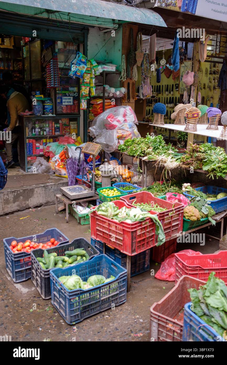 A vibrant market scene with fresh produce and local crafts for sale