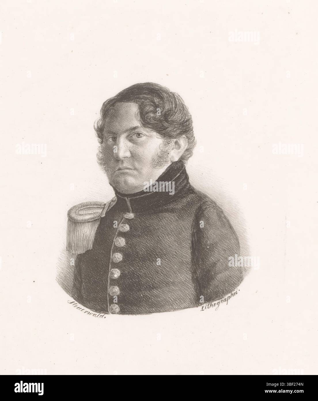 Nederland, Steuerwald, Christian Heinrich Gottlieb, Portrait of unknown military, Netherlands, verso - handwritten, Possibly Matzen., print, verso - stamped, 4a, 10-9-'75, height 294 mm, width 232 mm, Dutch, 1802-06-20 - 1874-08-21, printmaker, 1812 - 1874, paper, lithography (technics) Stock Photo