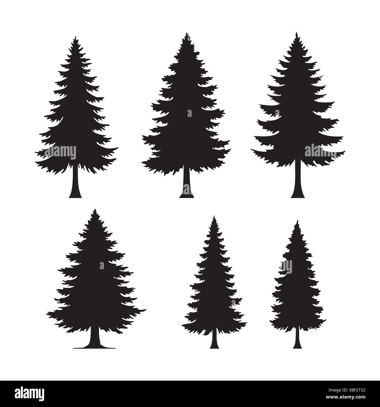Silhouette set of pine tree on white background Stock Vector Image ...