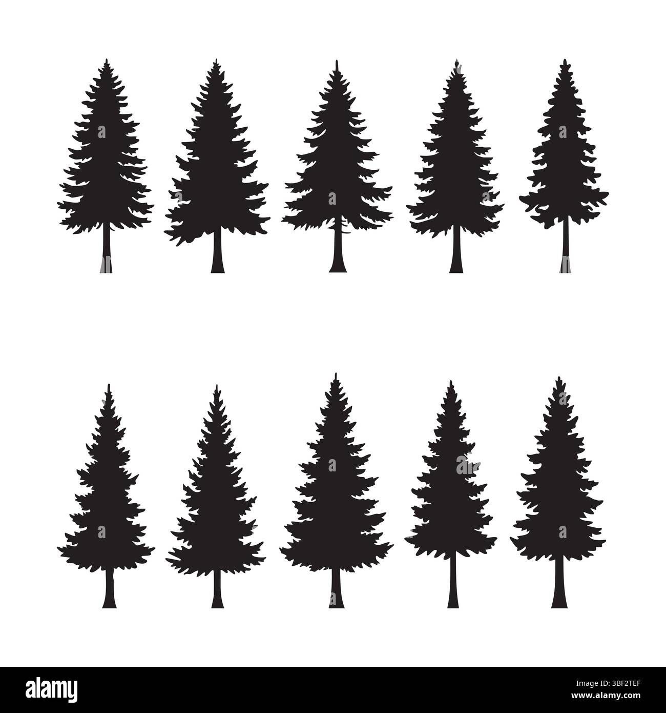 Silhouette set of pine tree on white background Stock Vector Image ...