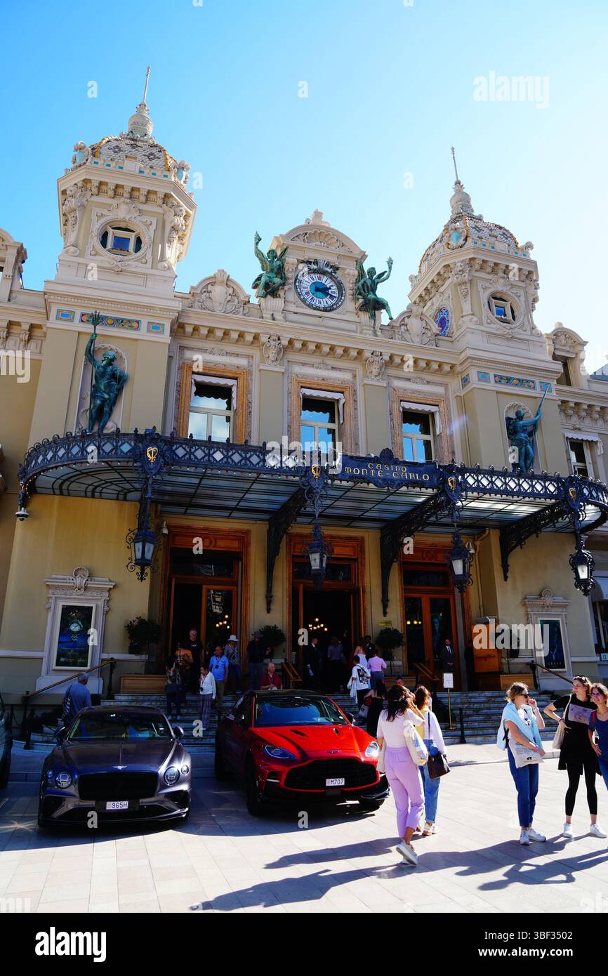 Casino de Monte-Carlo, Luixury Cars, Entrance in the sunshine, Monaco Stock Photo