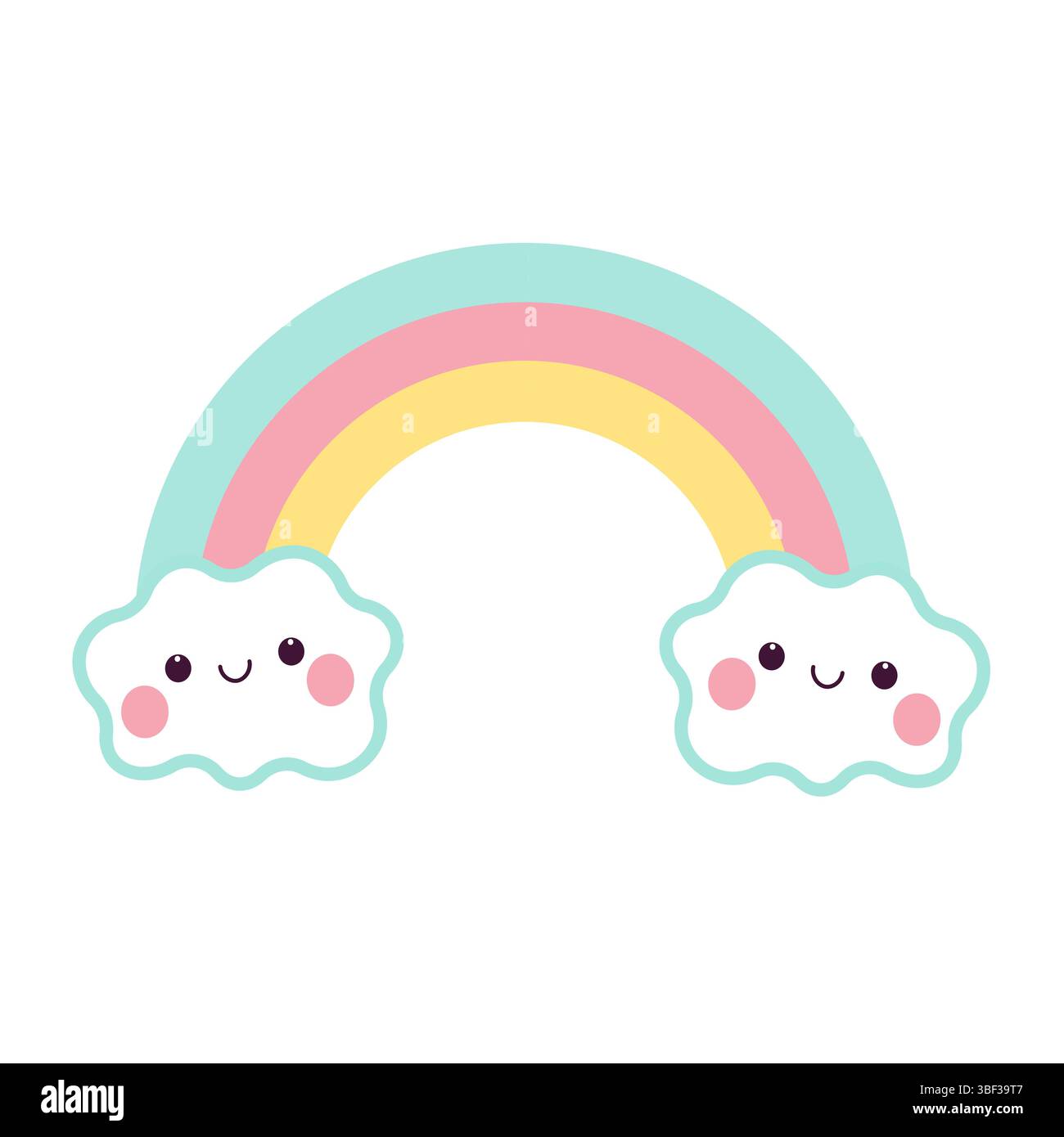 Cute rainbow with clouds. Kawaii clouds with rainbow. Stock Vector