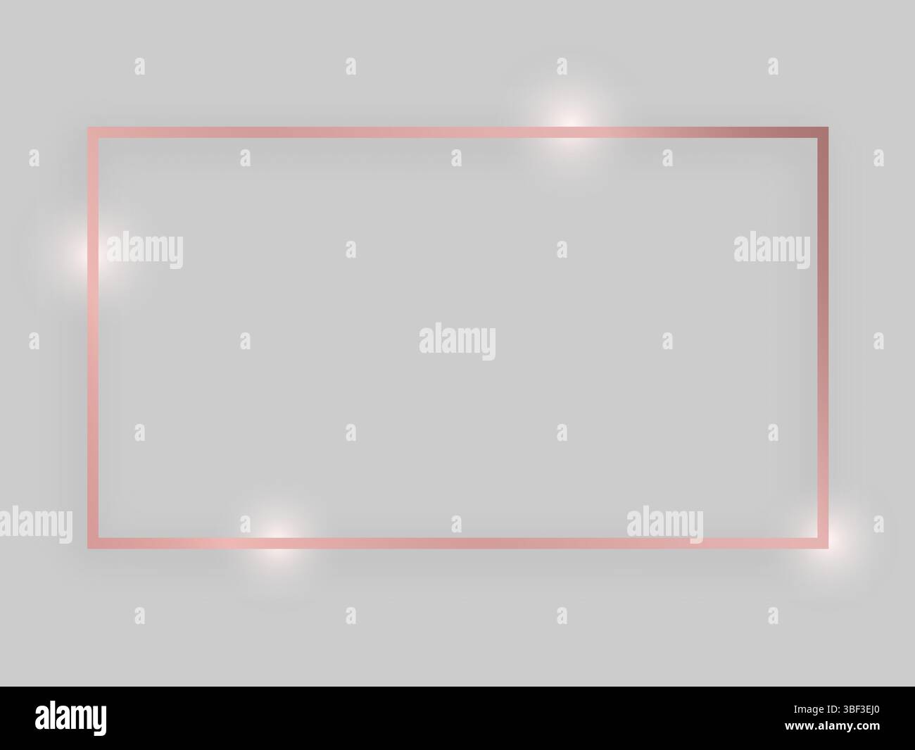 Shiny frame with glowing effects. Rose gold rectangular frame with shadow on grey background. Vector illustration Stock Vector