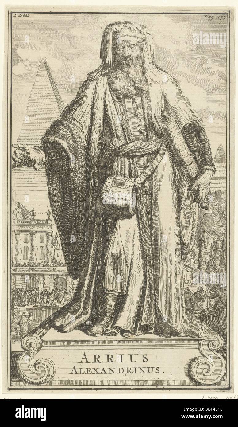 Hooghe, Romeyn de, Netherlands, Hooghe, History of the Churches and ketting until the year ons Heeren 1688, Arrius Alexandrinus, Portrait of Arrius Alexandrinus, Portrait of Arrius Alexandrinus from a series of portraits in History of the Churches and ketting from the beginning of the Nieuwen Testaments to the year ons Heeren 1688 by Godfried Arnold (1701)., print, book illustration, prints, height 263 mm, width 157 mm, Noord-Nederlands, 1645-09-10 - 1708-06-15, print maker, 1701 - 1701, first quarter 18th century, paper, etching, engraving (printing process), Work conception, Northern Netherl Stock Photo