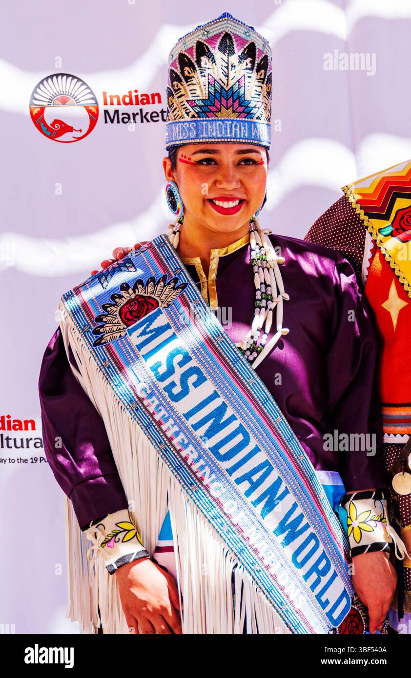Native American Indian Miss Indian World at pow wow; Indian Pueblo