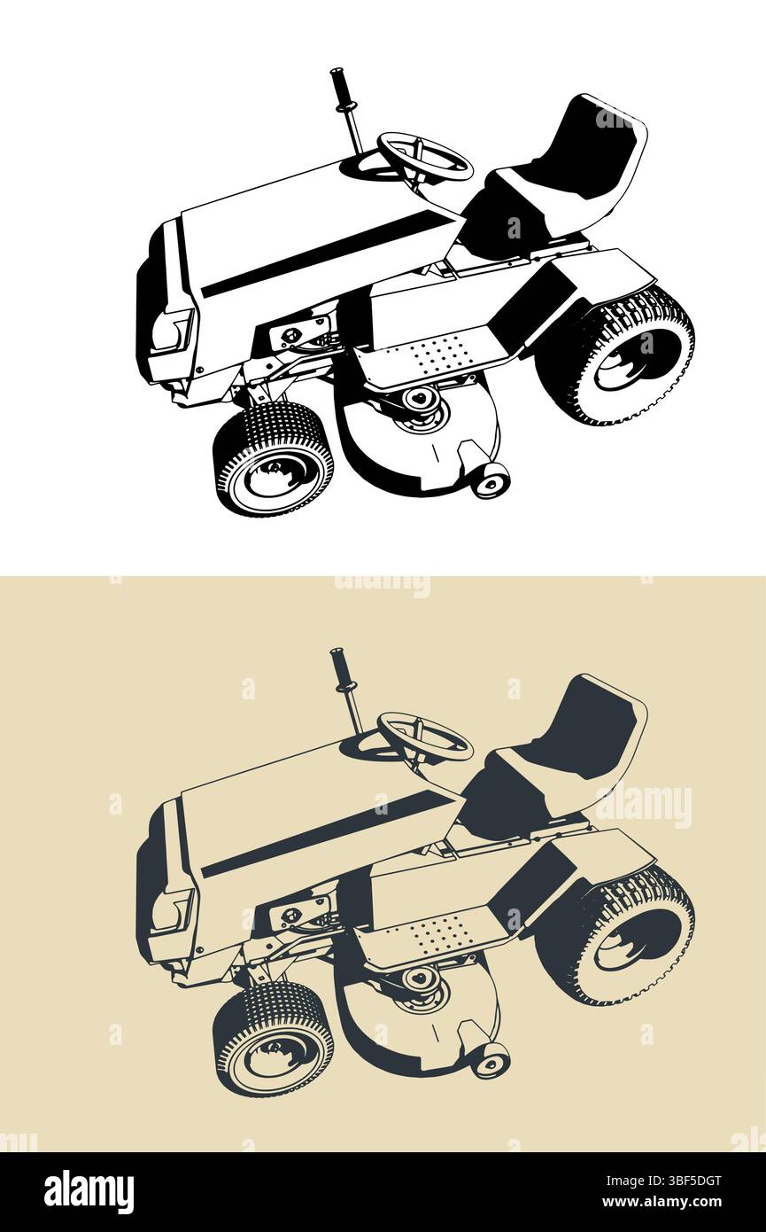 Mini Traactor Vector Mini tractor lawn mower stylized vector illustrations Stock Vector ...