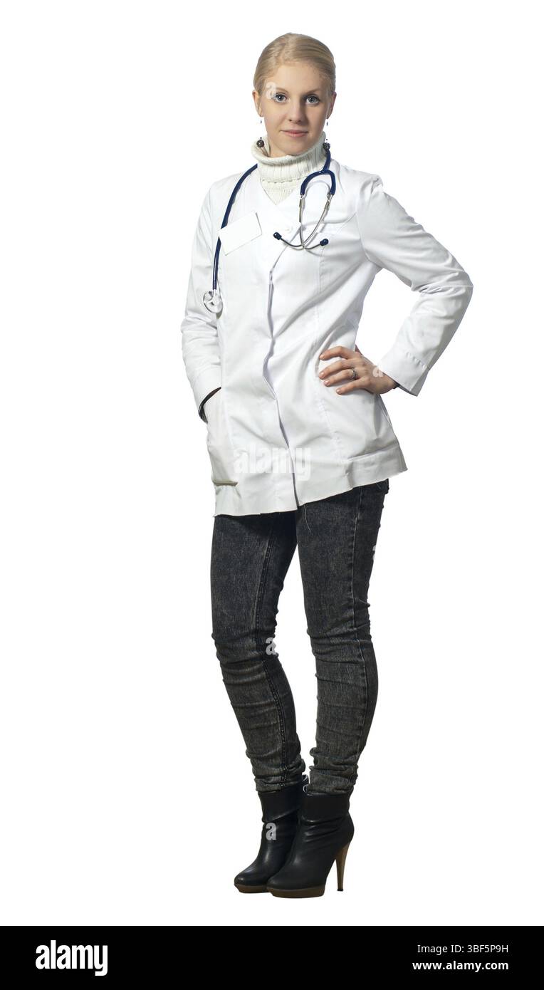 Attractive young doctor. Isolated on white background Stock Photo