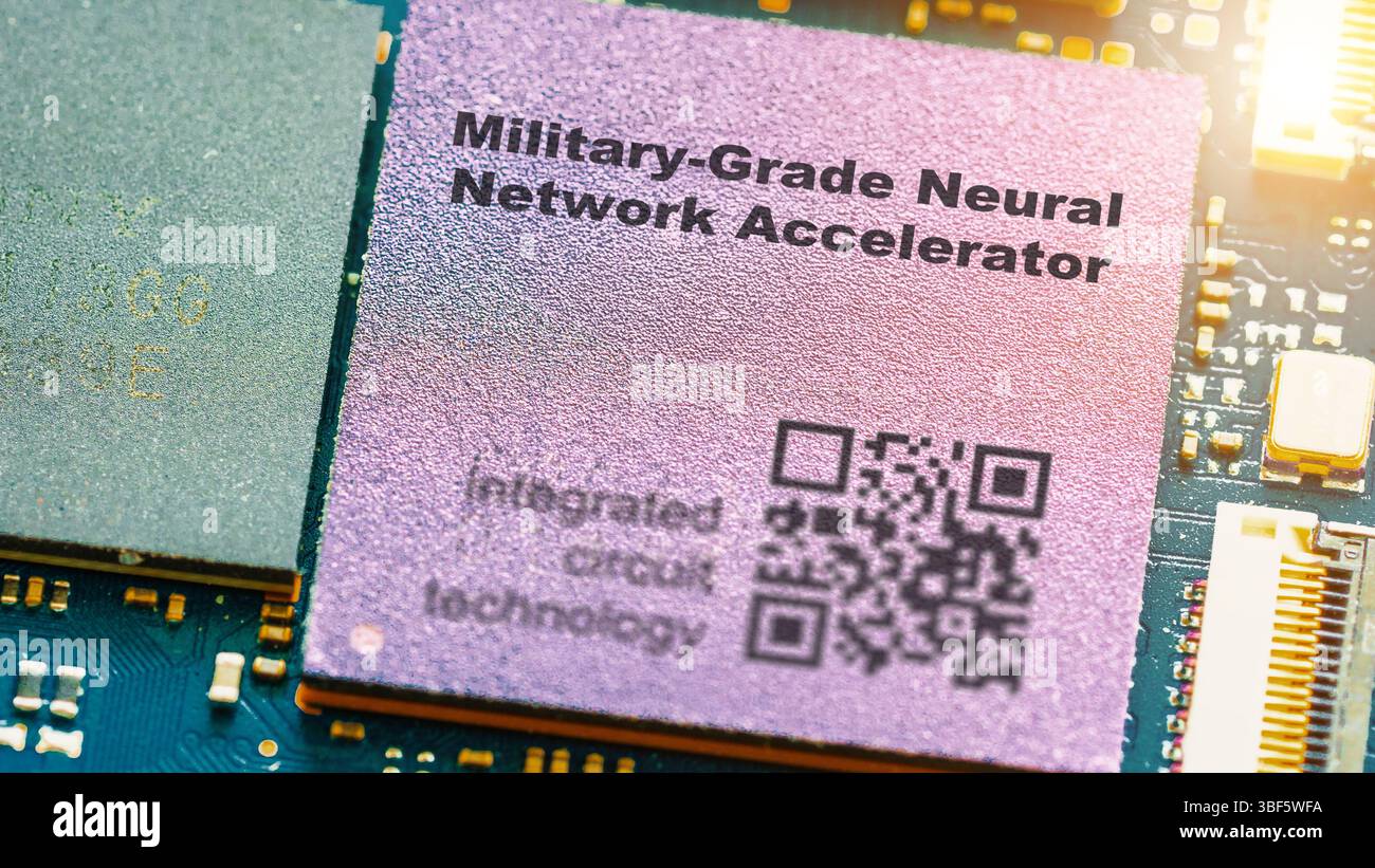 Military-grade neural network accelerator. Enhances AI-driven intelligence analysis in reconnaissance missions. Stock Photo
