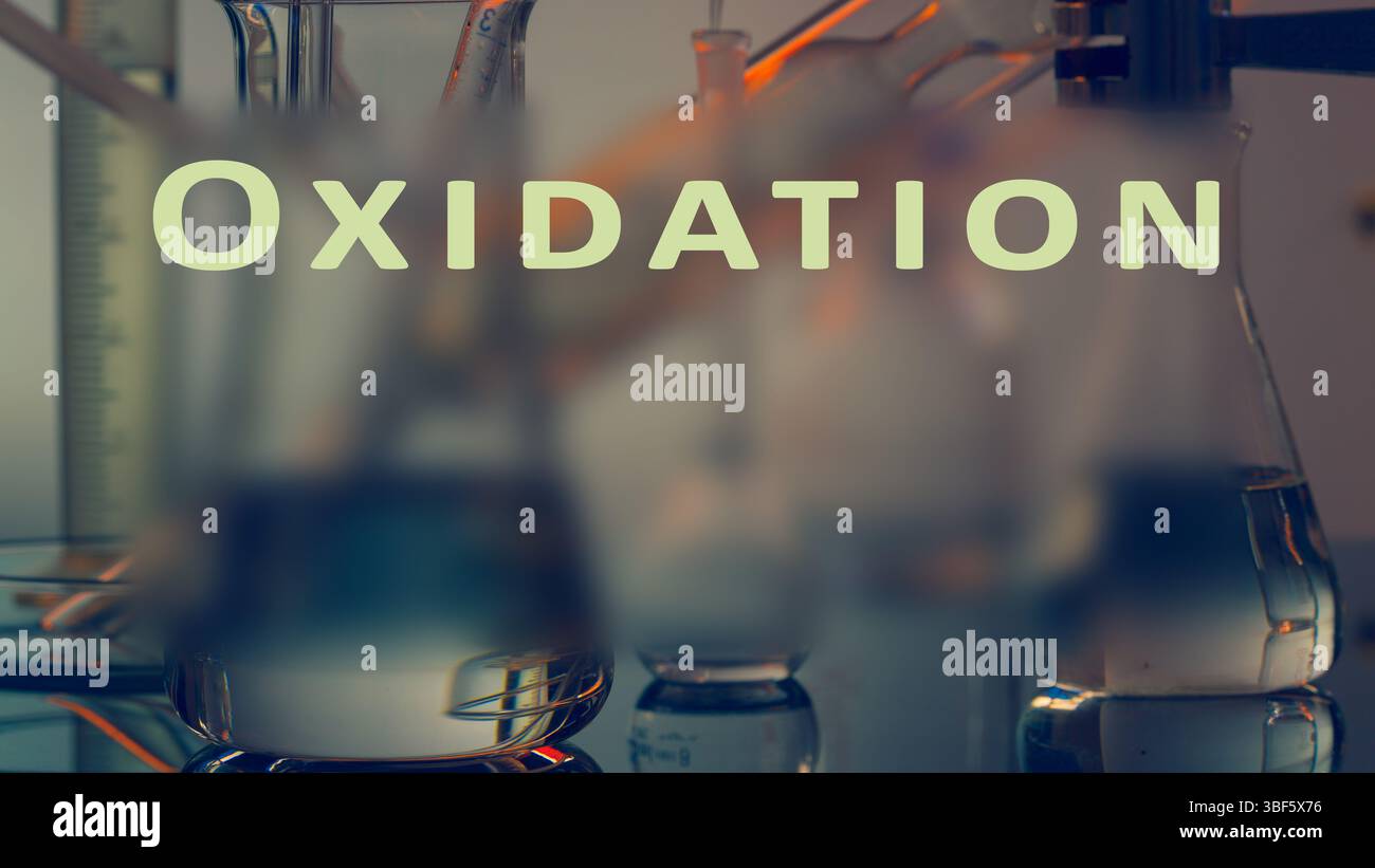 Oxidation. A reaction where a substance loses electrons, increasing its oxidation state. Stock Photo