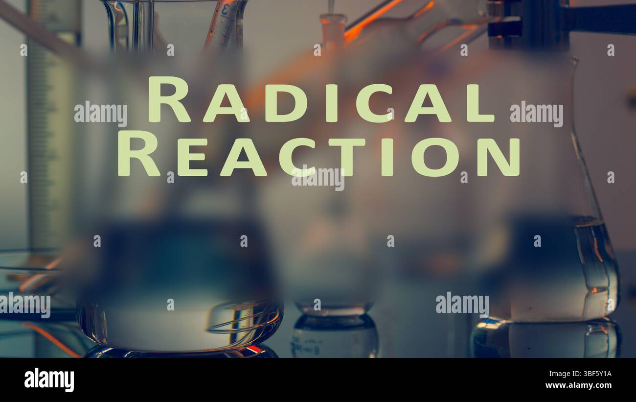 Radical reaction. A reaction involving free radicals, typically leading to chain reactions. Stock Photo