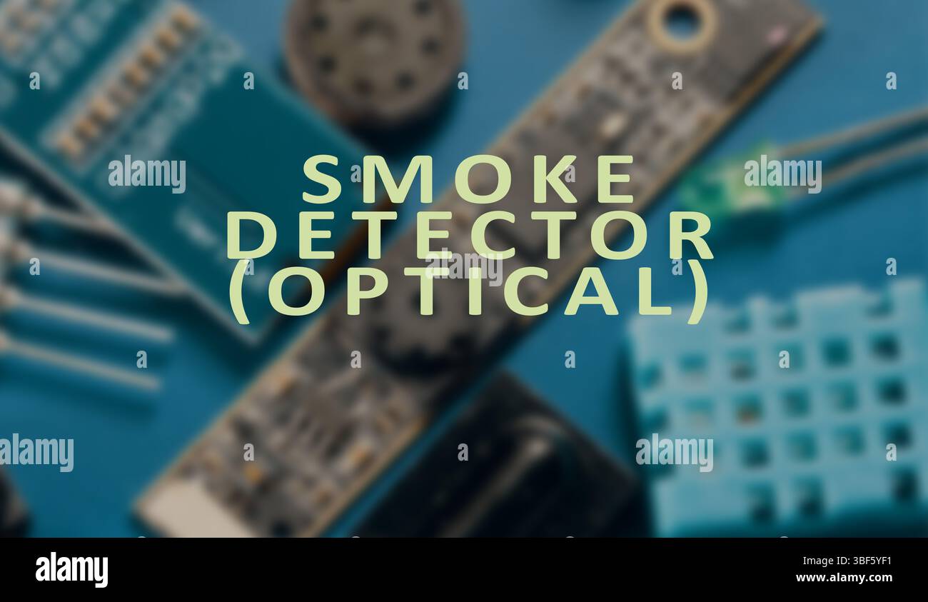 Smoke detector (optical). Detects smoke using light scattering techniques. Stock Photo