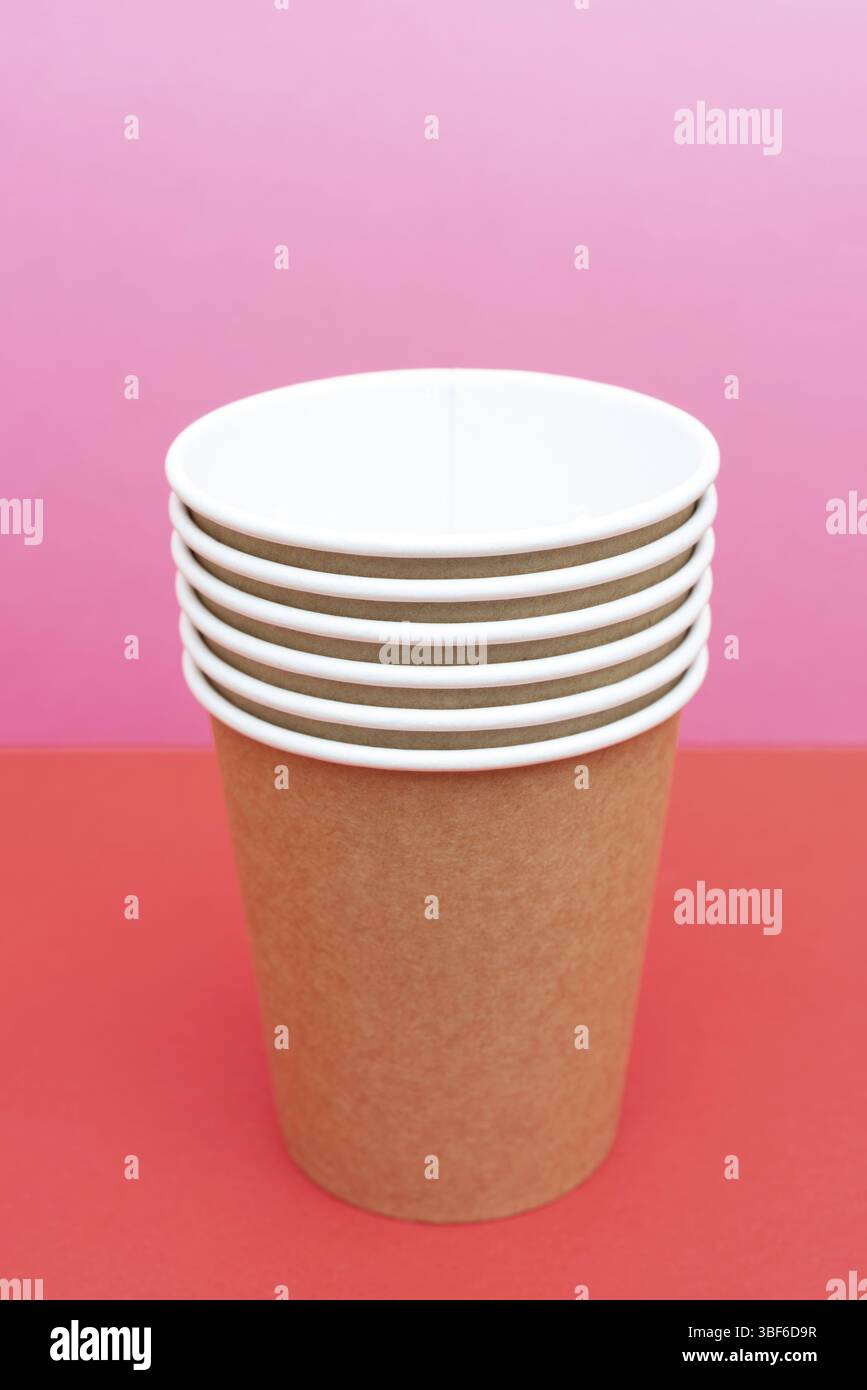 Brown disposable paper cups for drinks Stock Photo