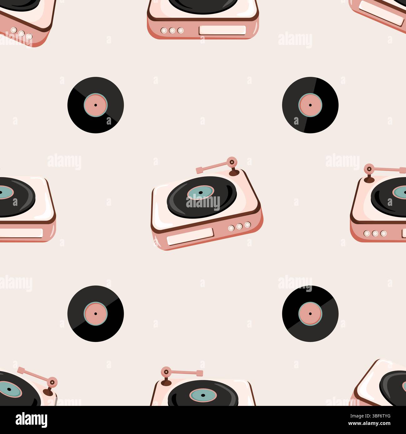 Retro turntable and vinyl record seamless pattern Stock Vector