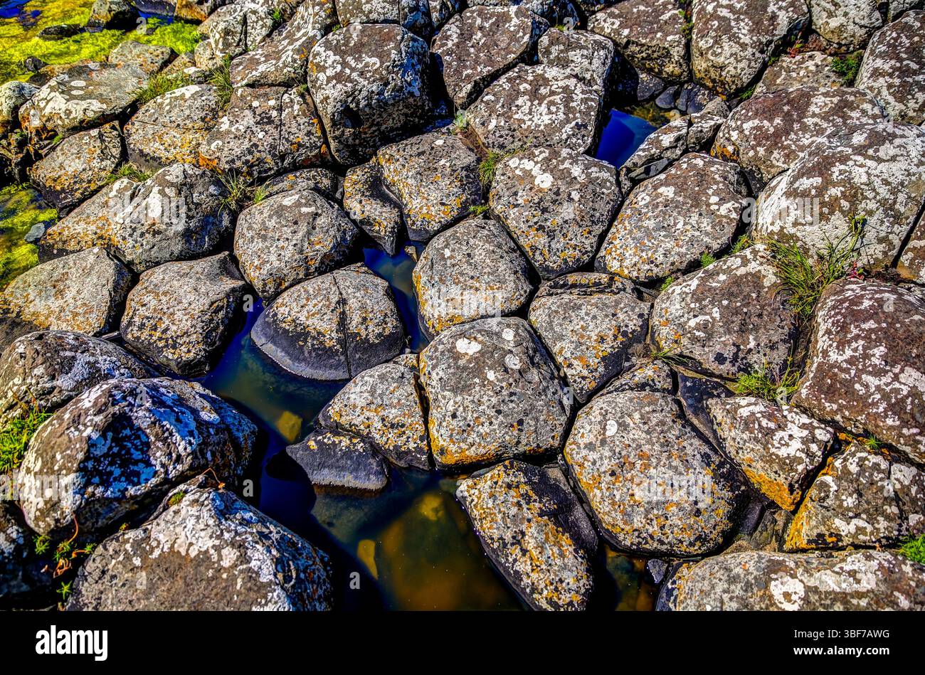 Rock formations and landscapes in and around the Giant's Causeway in ...