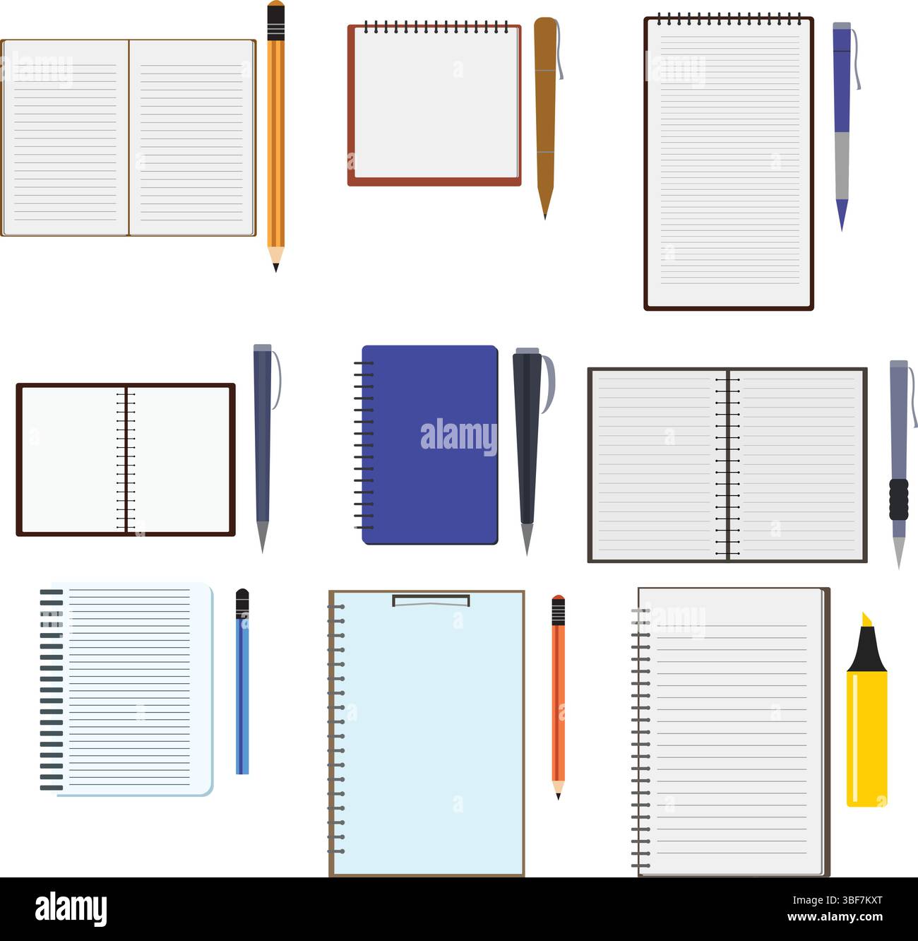 Workspace office tools set, essential graphic flat design Stock Vector