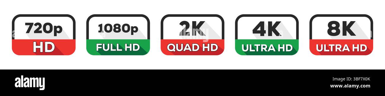 HD 2K 4K 8K Resolution Quality Labels Set Icons Collection Stock Vector