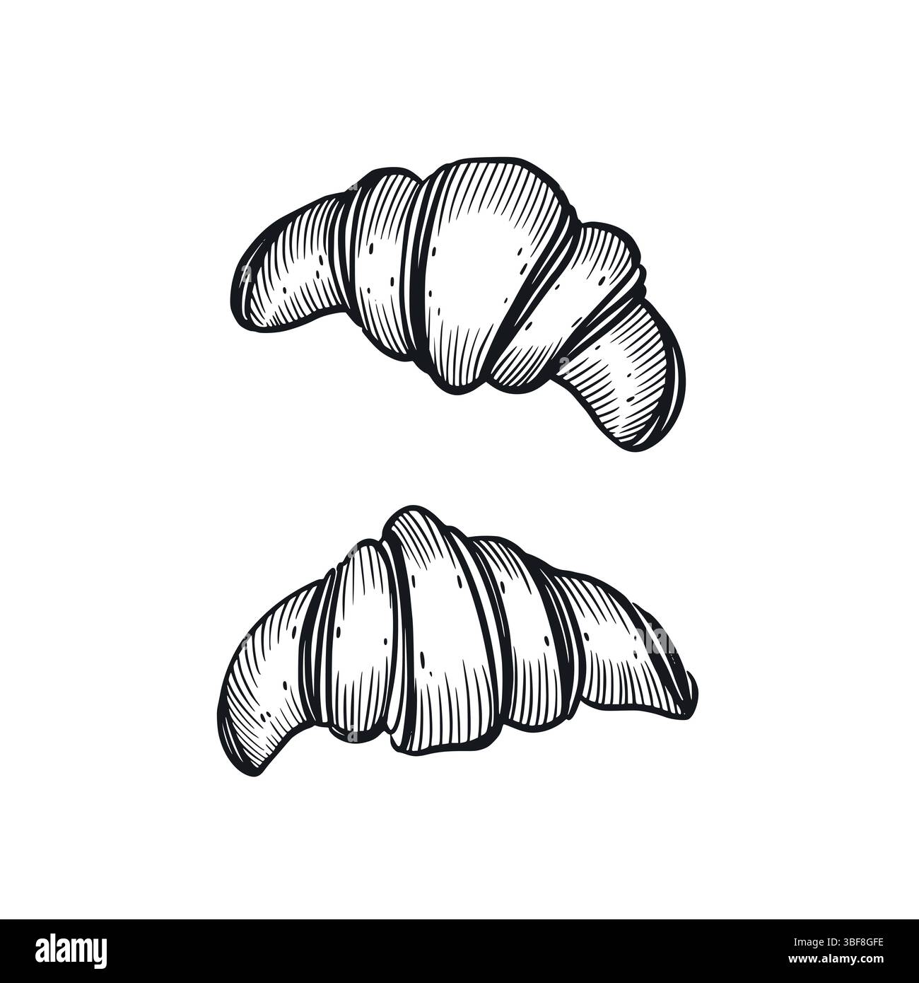 Set of vector illustrations, pastries, French croissants hand drawn in ...