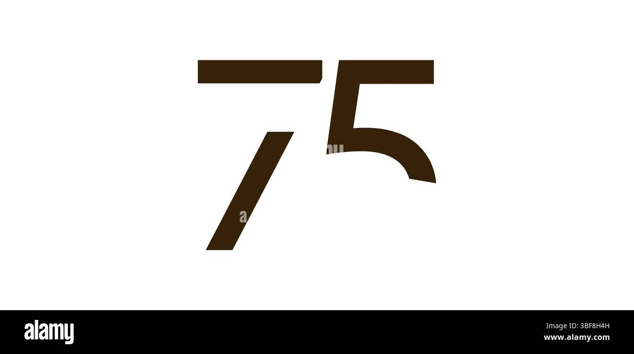 Minimalist Number 75 in Modern Cut-Out Style, Bold Abstract Typeface ...