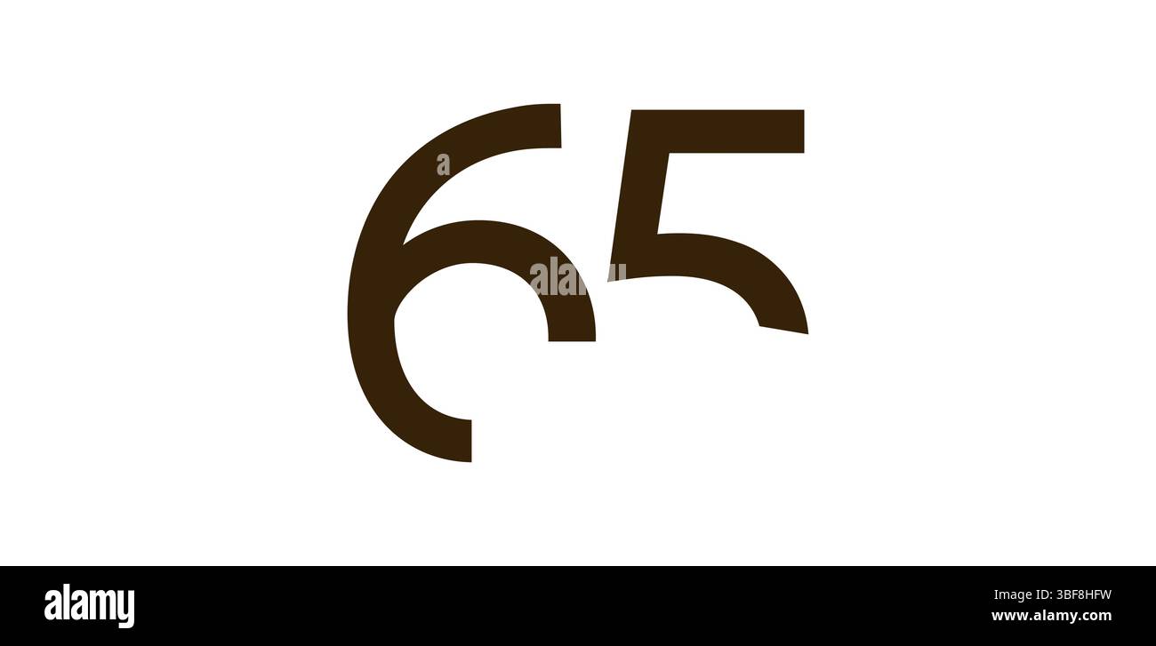 Minimalist Number 65 in Modern Cut-Out Style, Bold Abstract Typeface ...