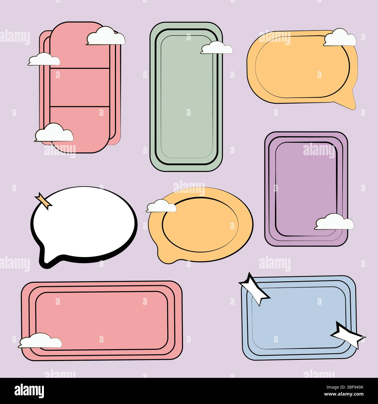 Pastel retro pop frames and elements vector Set.Empty retro comic style speech bubbles set. Stock Vector