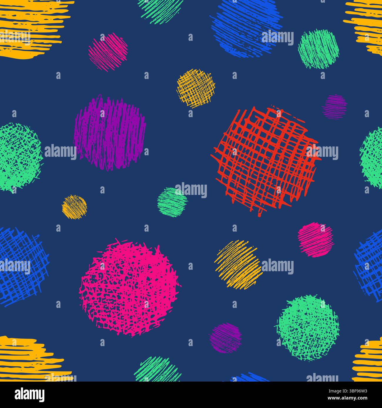 Seamless pattern with hand drawn black circle scribble smear. Abstract grunge texture. Vector illustration Stock Vector