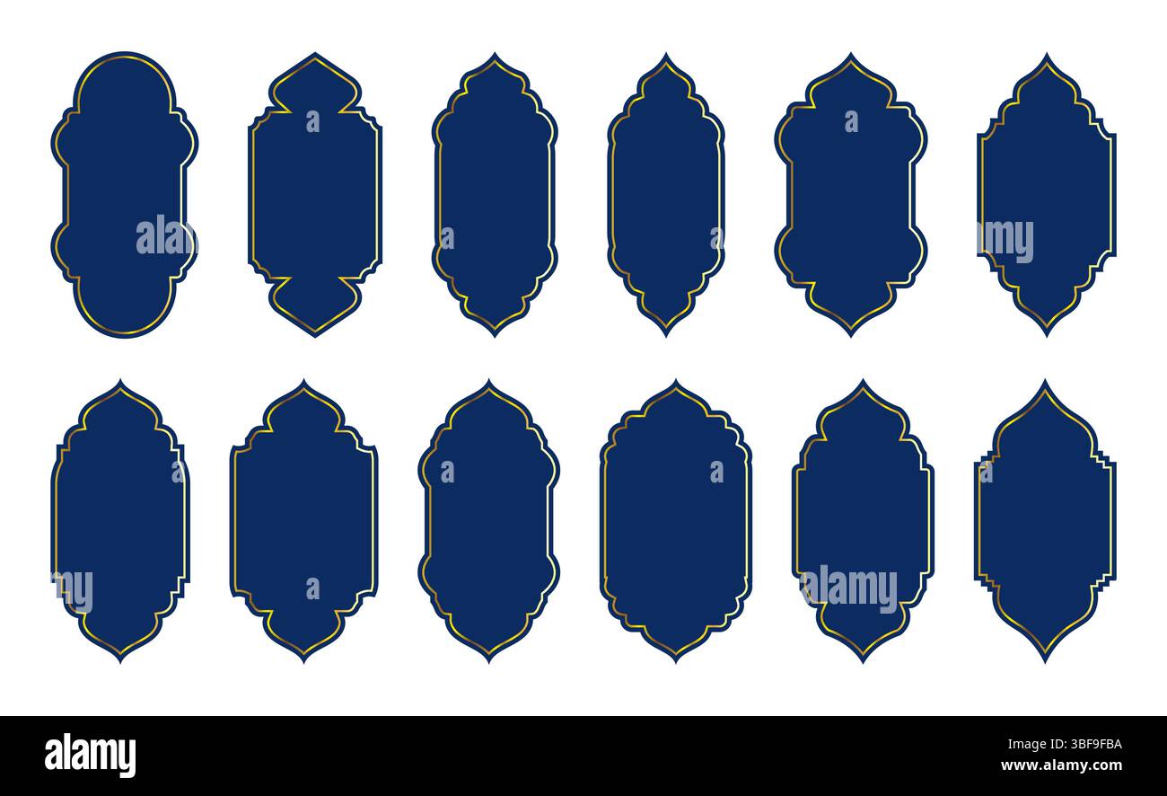 Ornate Moroccan Style Gold Blue Frame or Border Element Set Stock Vector