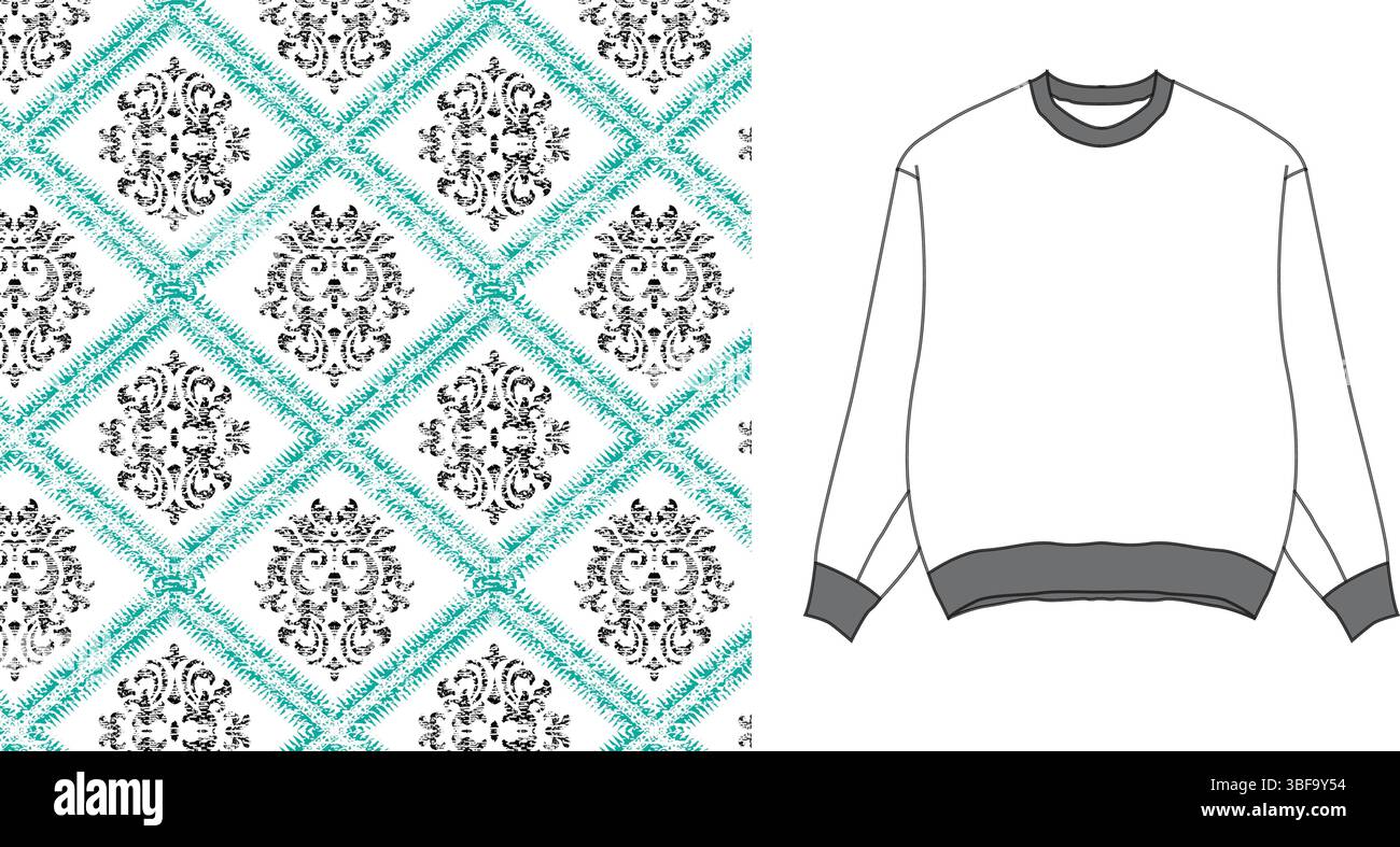Lion crest damask pattern design for a crewneck sweatshirt Stock Vector