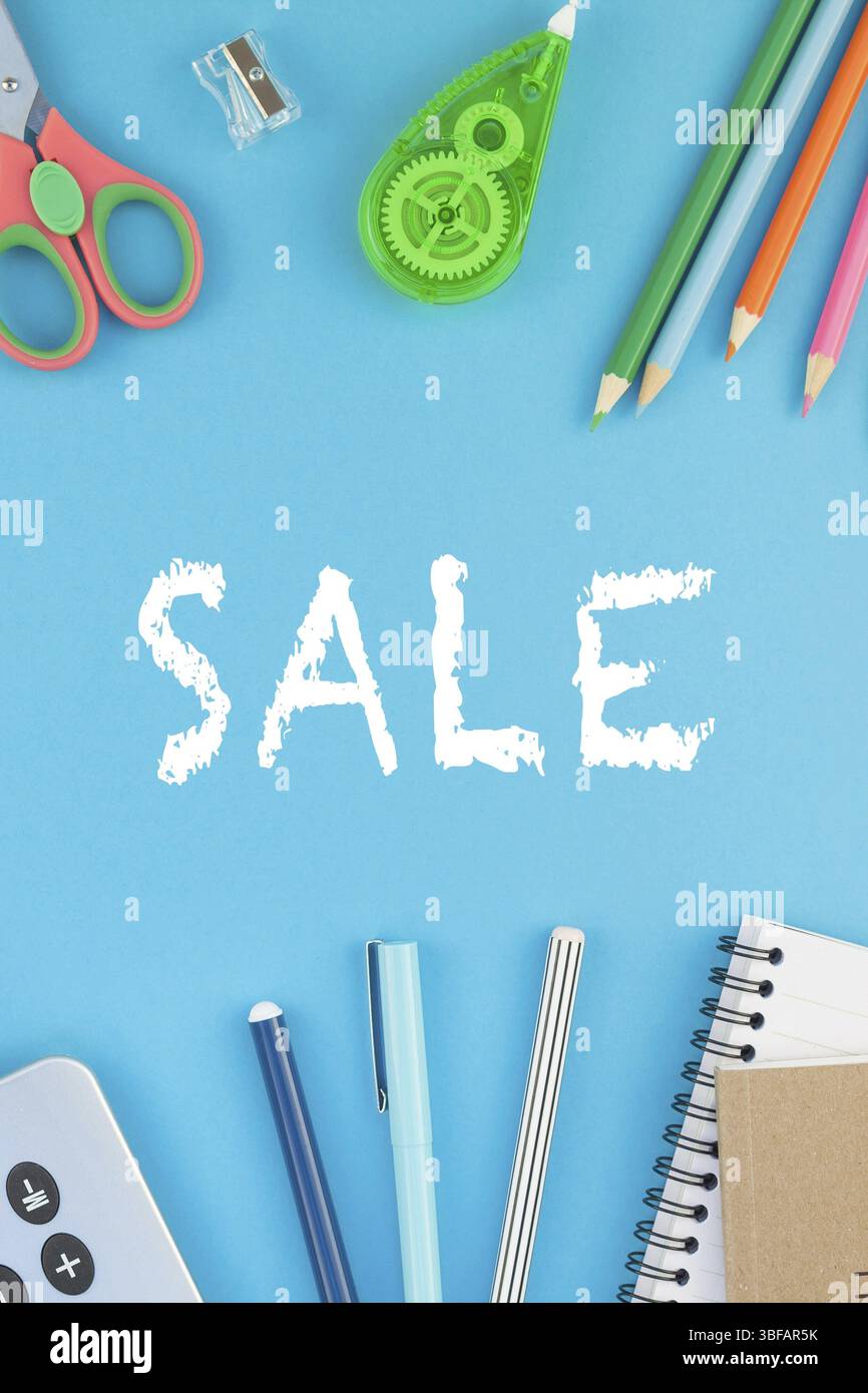 Creative flat lay top view back to school concept with color school and ...