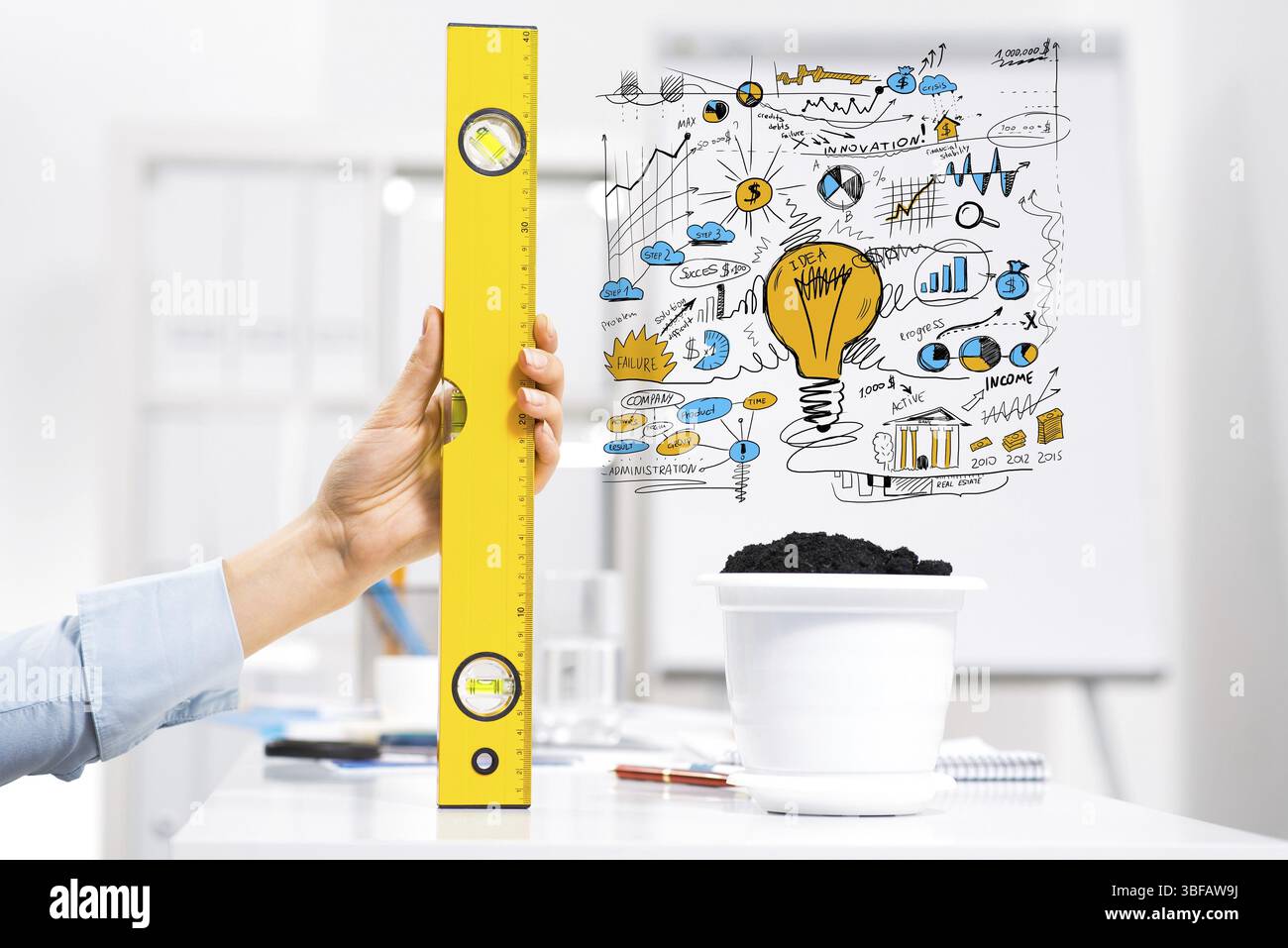 Hand of business person measuring with ruler plan for income growth ...