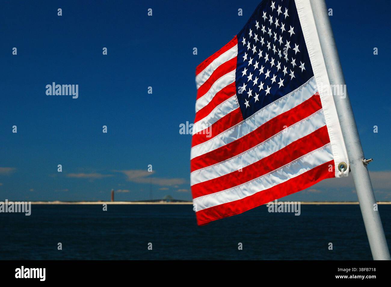 Old Glory on the High Seas as a ship is flagged with an American flag Stock Photo