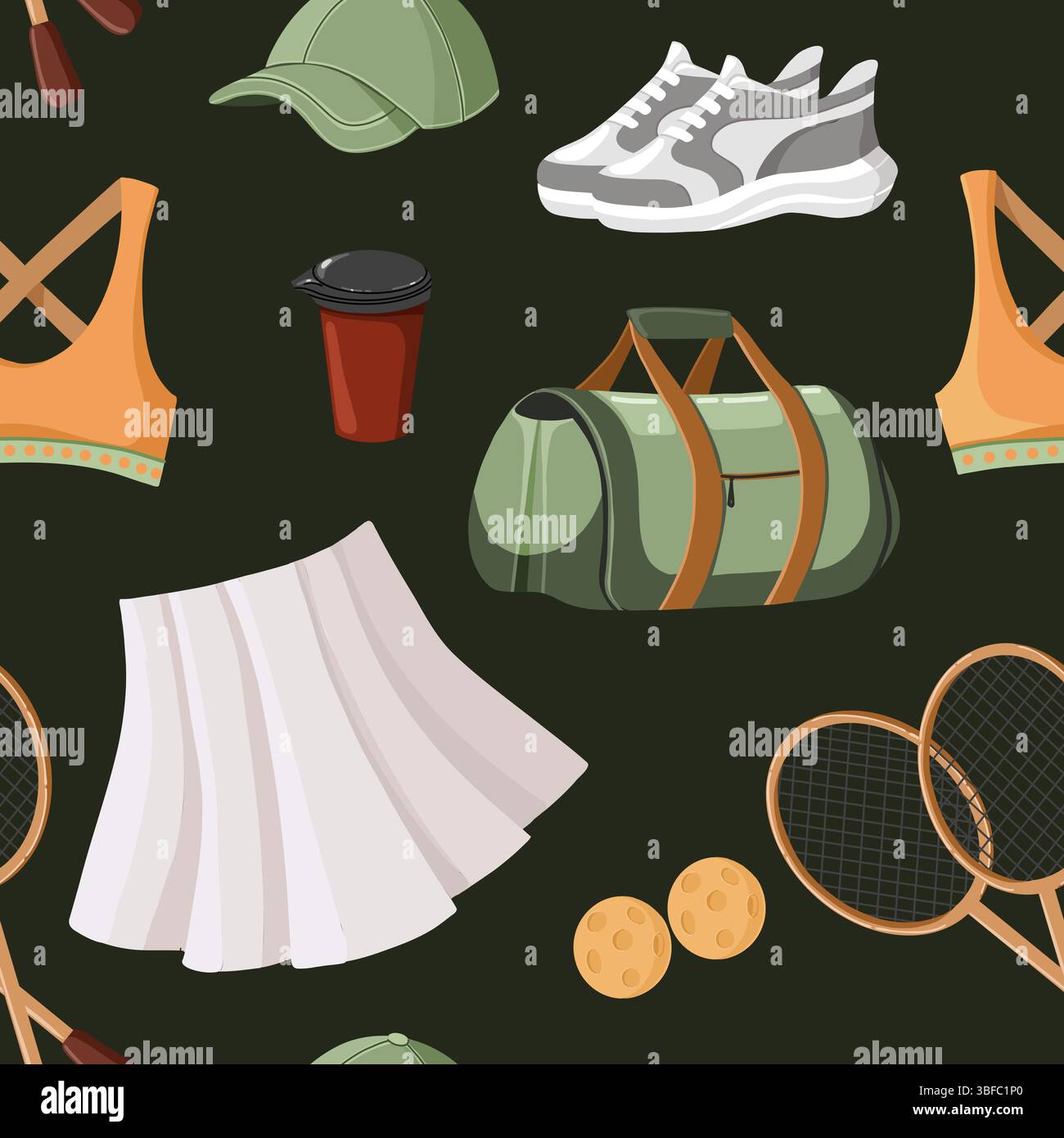 Tennis Seamless Pattern on Dark Background Stock Vector