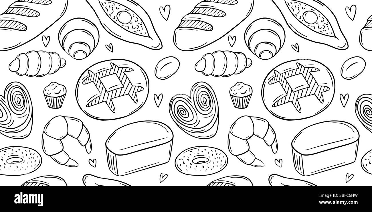 Bread kinds seamless pattern in sketch style Stock Vector