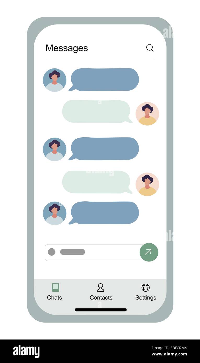 Smartphone screen with a chat app interface Stock Vector