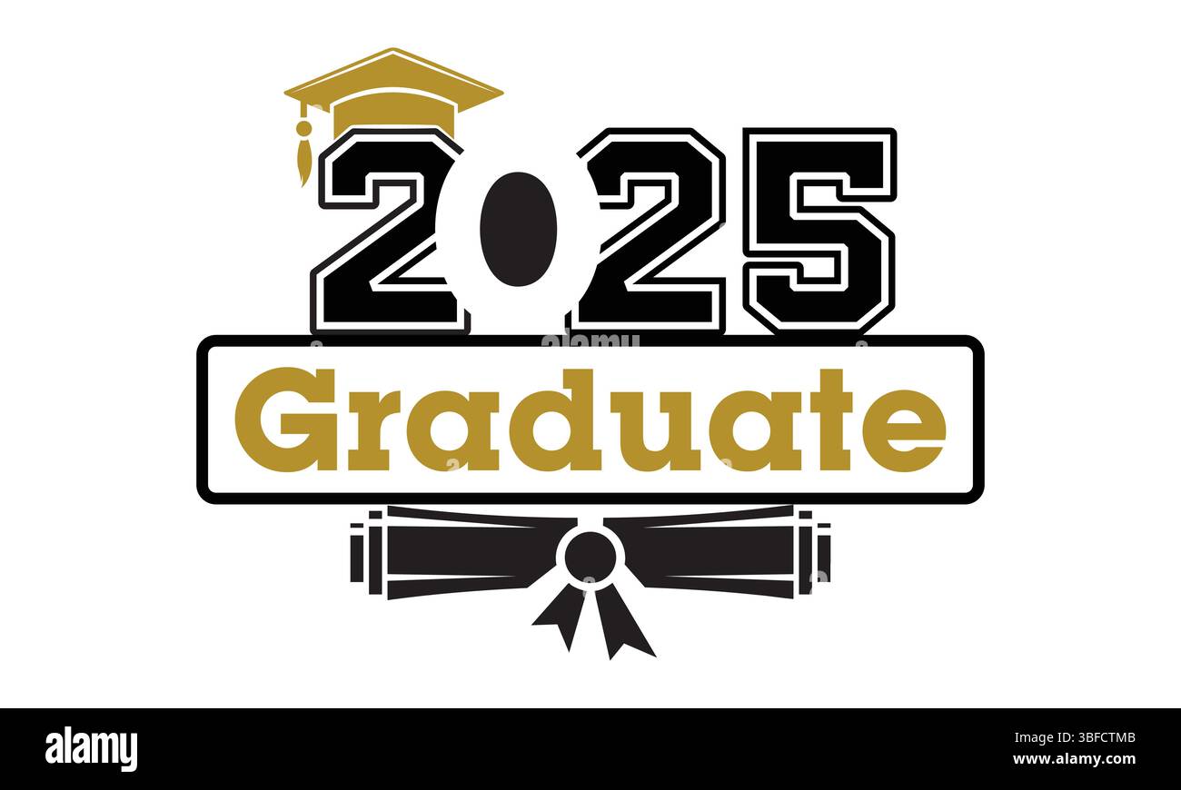 2025 Graduate Typography with Cap and Diploma Illustration Stock Vector