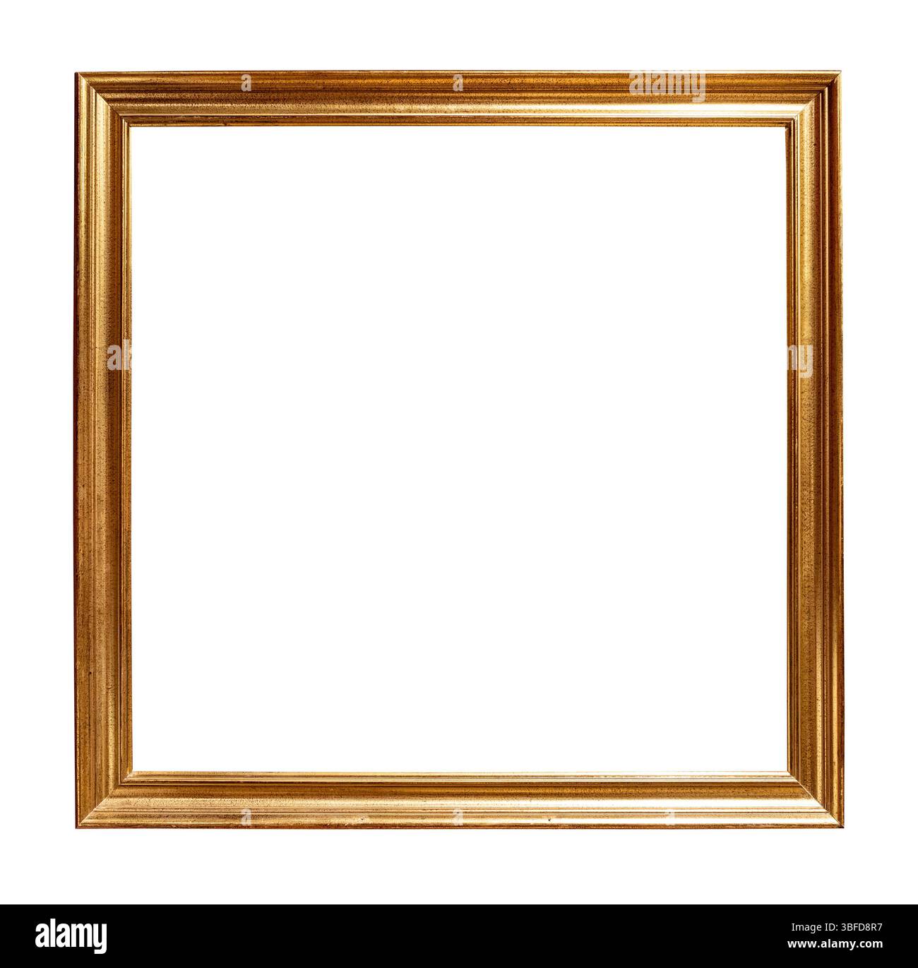 square simple narrow golden picture frame cutout on white background Stock Photo