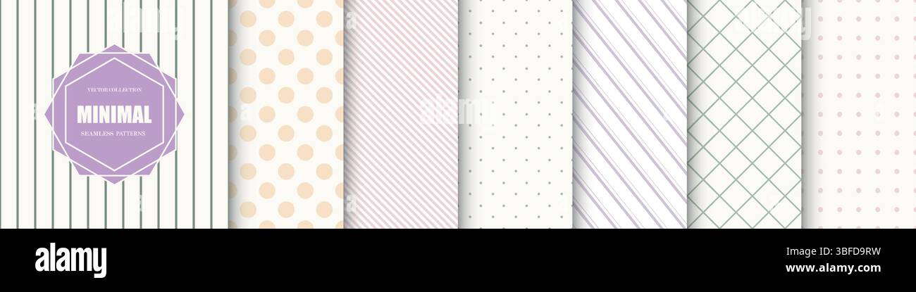 Collection of vector seamless geometric patterns. Delicate striped and ...