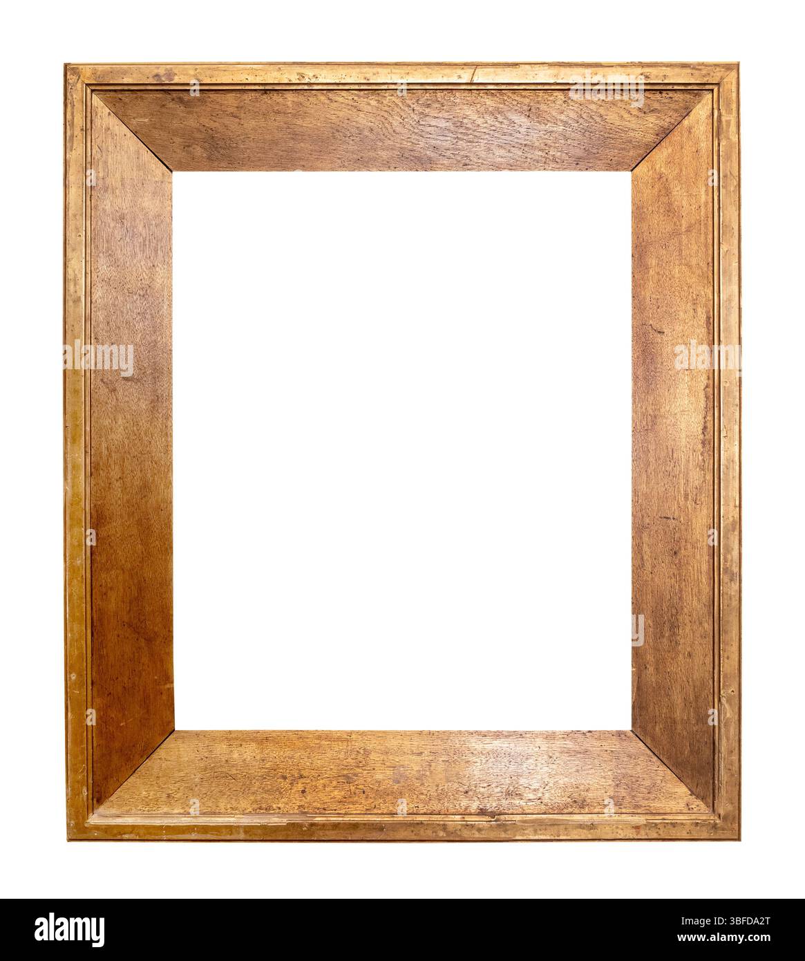 old vertical flat wide golden picture frame cutout on white background Stock Photo